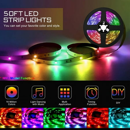 Bestbrig 1 Reel 5m Smart Rgb 50 Led Strip Light Bande Lumineuse A Led 5050 Led Tape Lights With Remote Control For Room Tv Party Walmart Canada