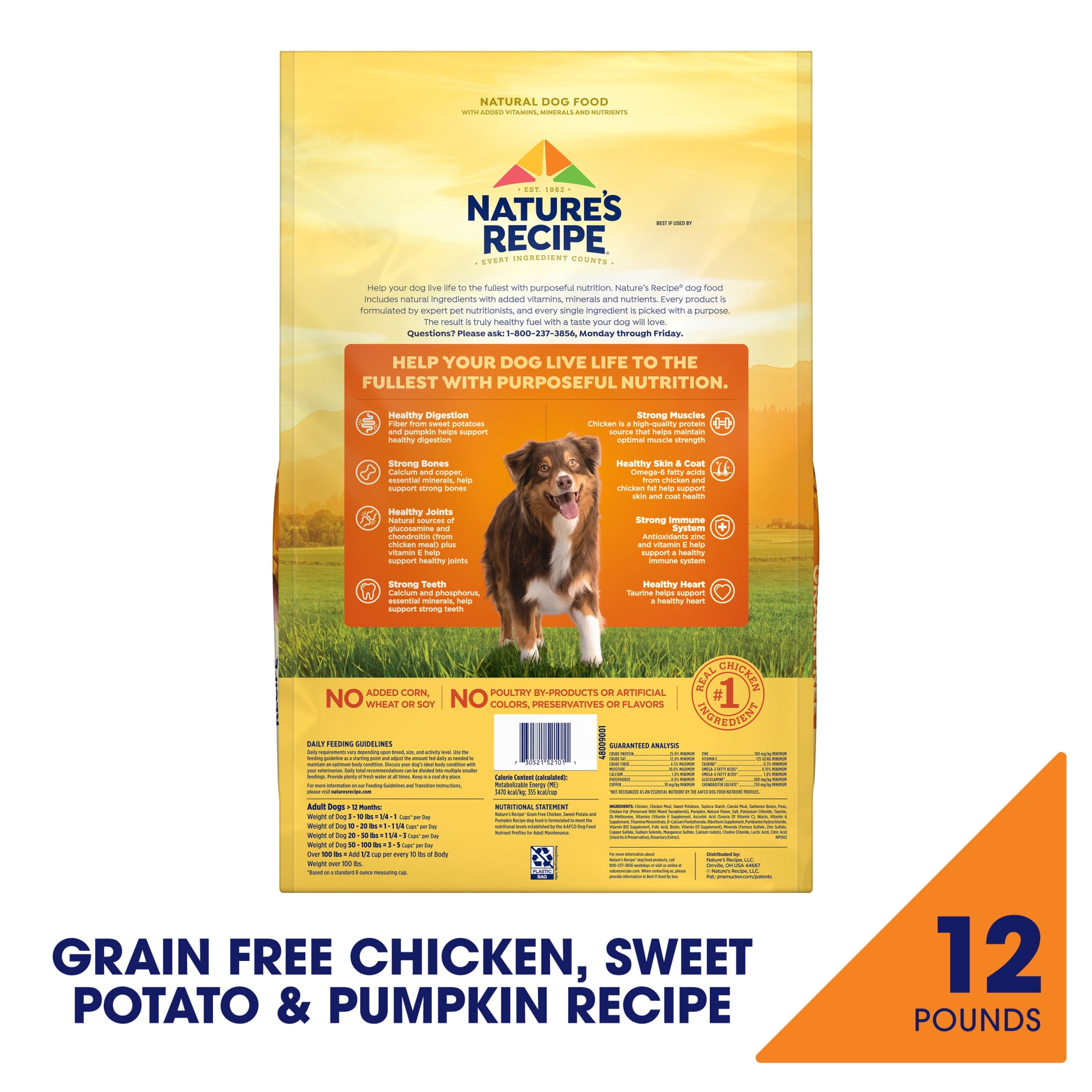 Nature's Recipe Grain Free Chicken, Sweet Potato & Pumpkin Dry Dog Food, 12 lb Bag