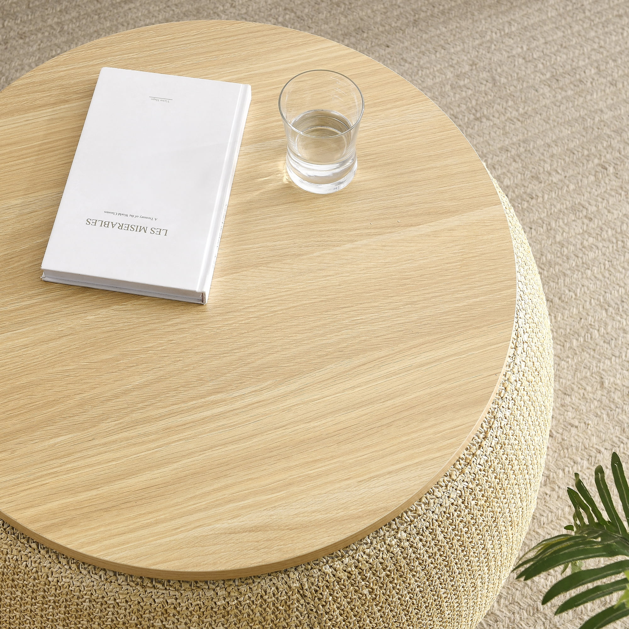 MOONMISS Round Storage Ottoman,25.5'' Foot Rest with Storage,Work as Side Table & Ottoman & Seat,Natural