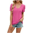 thumbnail image 5 of loopsun Plus Size Tops for Womens,Womens Summer Tops,Womens Fashion Print Tops Short Sleeve Out Blouse Funny Round Neck T-Shirt Tops Hot Pink S, 5 of 5