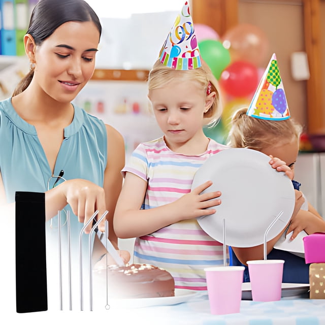 Fiudx Pajitas de Metal, Sorbete de Acero Inoxidable Sin Sabor, Juego de Pajitas Ecológicas Reutilizables, Accesorio Portátil para Bebidas, Ideal para Regalar En Familia, Diseño Ideal para Viajes, Inc
