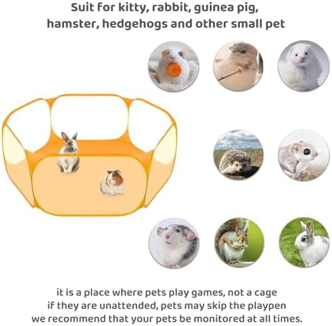 Small Animal Playpen, Pop-Up Portable Play Yard for Guinea Pigs, Rabbits, Hamsters, Hedgehogs, Foldable Exercise Fence with Breathable Mesh for Indoor Outdoor Use