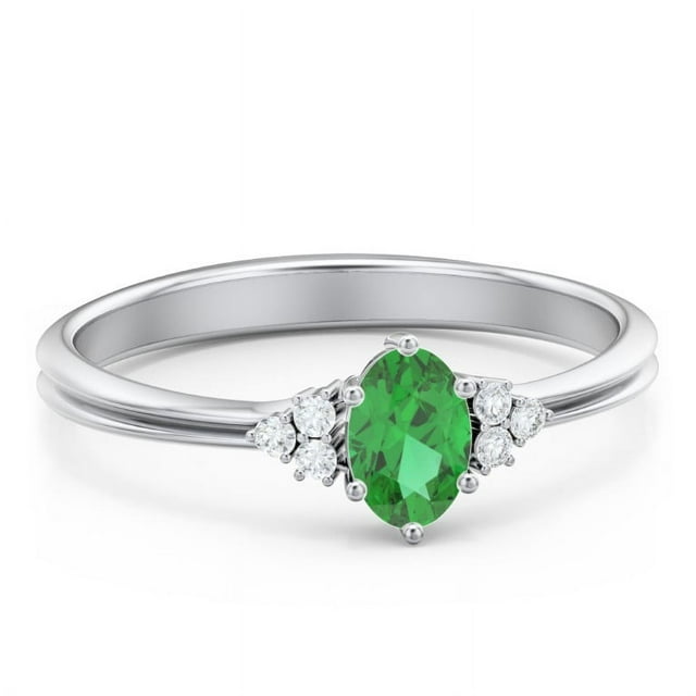 Bague Ovale avec Pierre de Naissance et Accents sur l'Épaule - Émeraude (Mai)