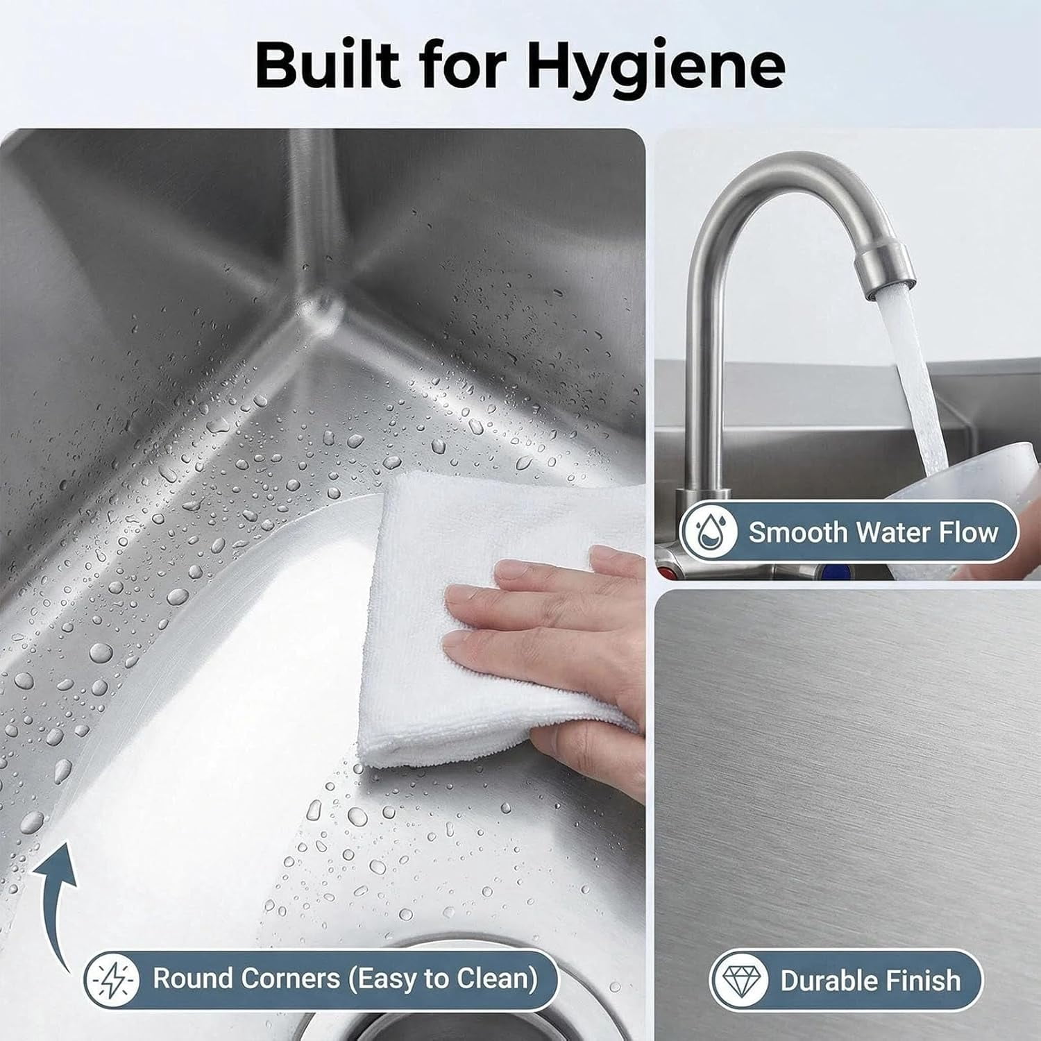 17x15in Commercial Stainless Steel Hand Sink with Swivel Faucet Wall Mount or Drop-In Small Hand Wash Basin with Backsplash and Drain Kit for Restaurant Bar Kitchen Garage