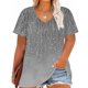 thumbnail image 4 of Camiseta de Base de Impresión de Manga Corta con Cuello en V para las Mujeres, Más Tamaño Estante de Imitación Casual Superior, 4 of 9