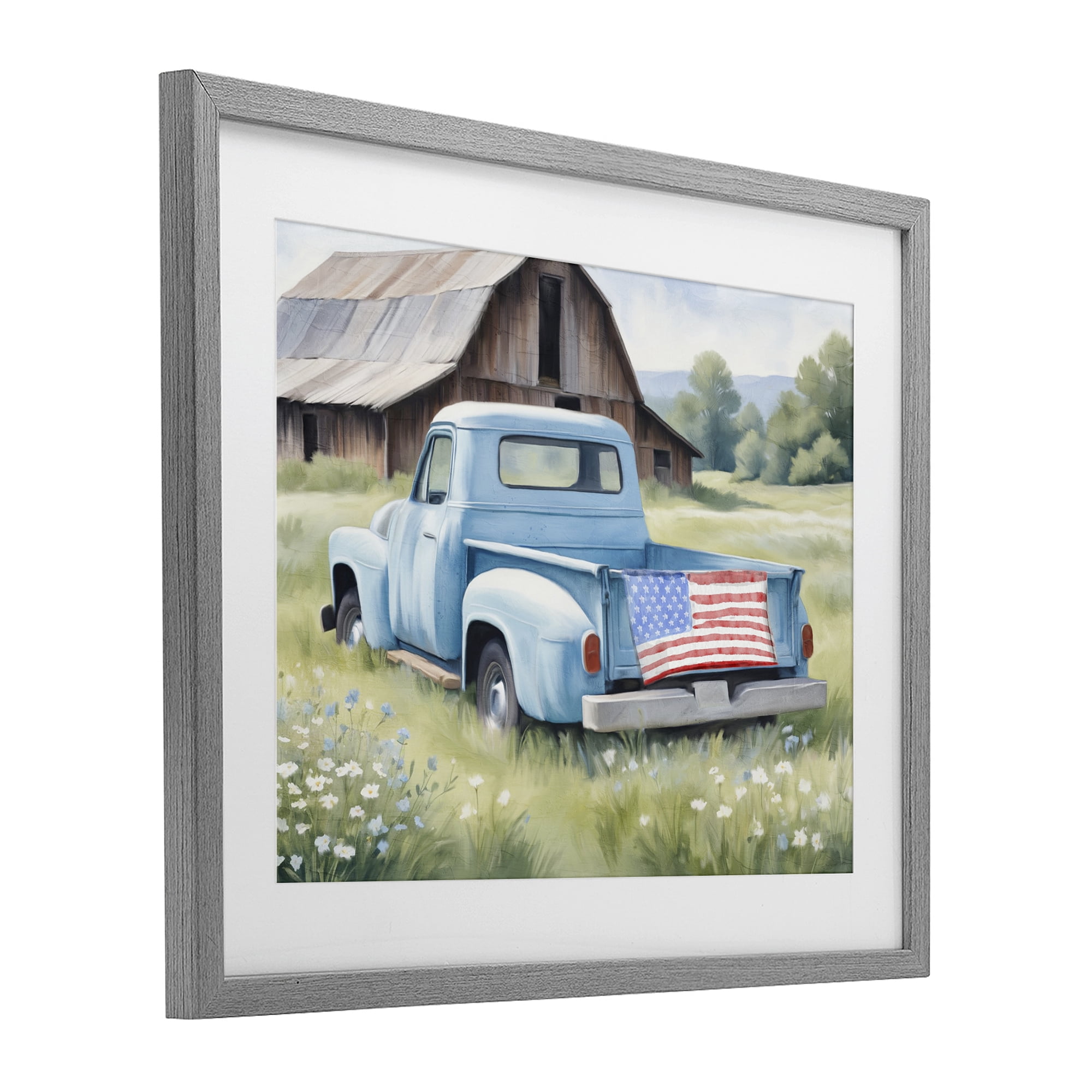 Stupell Industries American Pride Truck on Farm Gray Framed Print Under Glass, design by Kim Allen