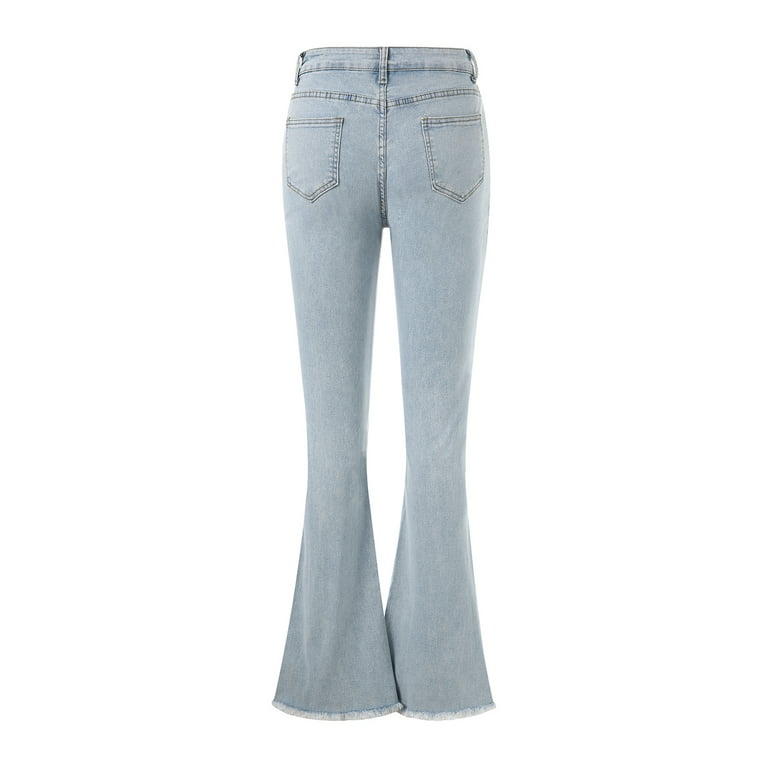 wybzd Women's Bell Bottom Jeans High Waisted Stretch Slim Fit Flare Denim  Pants Light Blue L 