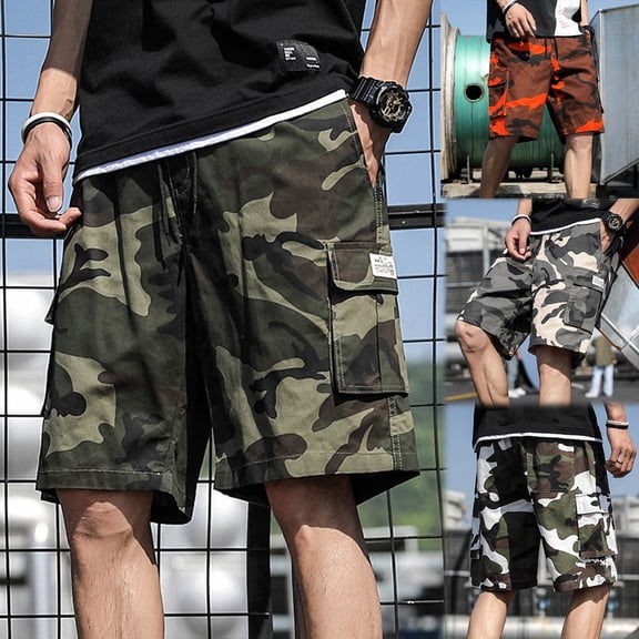 Blekii Men's Camouflage Cargo Shorts, Outdoor Utility Shorts for Summer, Casual Sportswear Bottoms with Multiple Pockets, Durable Fabric for Hiking Or Work, Plus Size Available for
