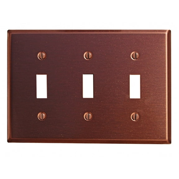 Switchplate Brushed Solid Copper Triple Toggle Wall Mount Switchplate with Screw