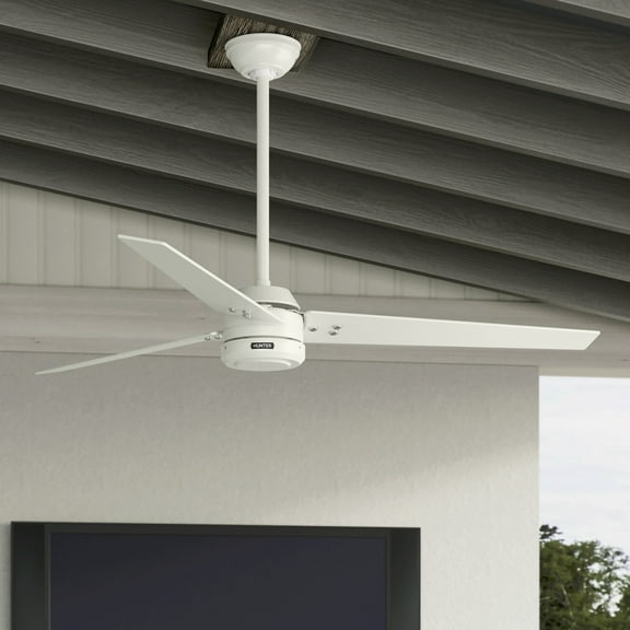 Hunter - Cassius Indoor/Outdoor Ceiling Fan, Wall Control, 60-inch, Fresh White, Casual-style, 4-speed DC Motor, Energy Star, 52980, for Porches, Bathrooms