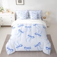 thumbnail image 2 of Feelyou Blue Cartoon Ribbon Twin Bedding Sets 7-Piece, Kawaii Butterfly Knot Bedding Comforter Set, Teens Kids Women Girls Reversible Sheet Sets, Breathable Home Decor, 2 of 8