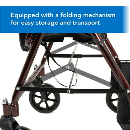 ProBasics Transport Rollator Walker with Seat and Wheels, Folding Walker and Transport Chair, Blue