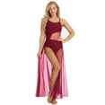 thumbnail image 3 of Yartina Womens Spaghetti Strap Mesh Asymmetrical Lyrical Ballet Dance Dress Ballerina Built-in Burgundy XL, 3 of 7