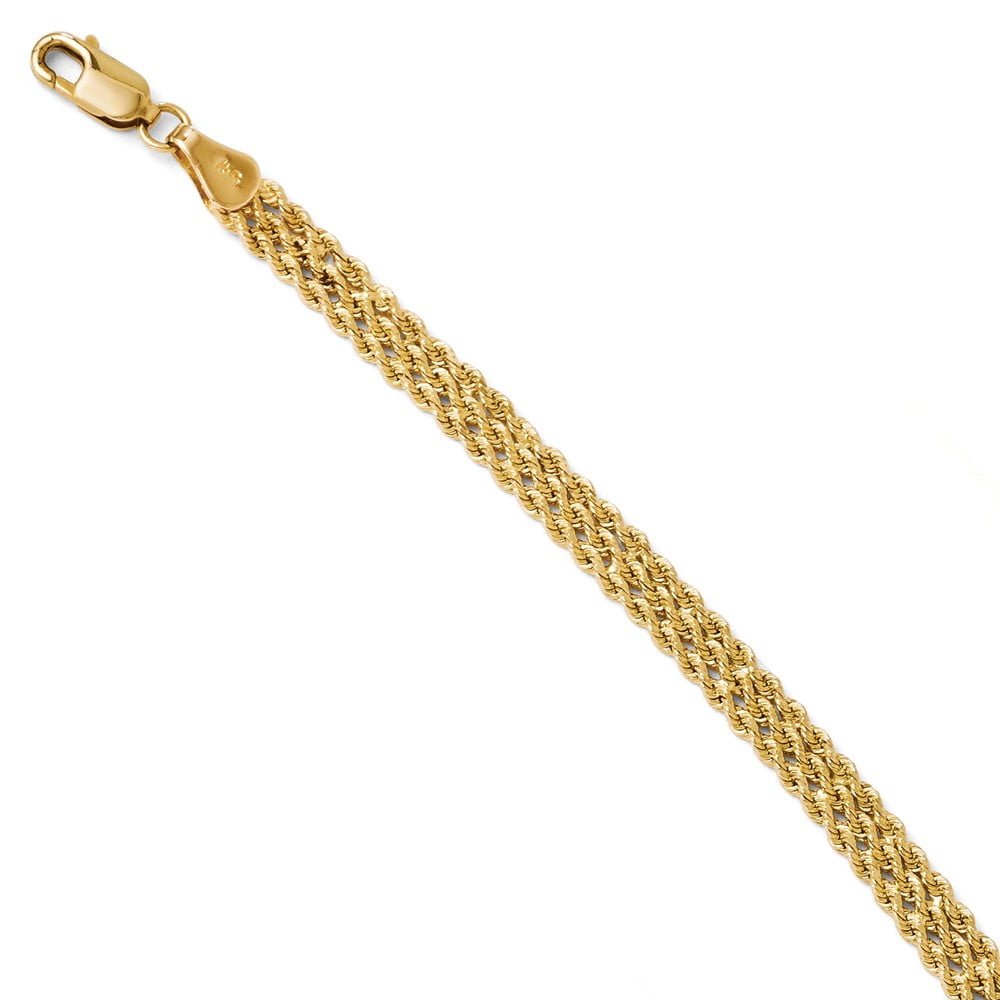 Leslie's Real 14kt Yellow Gold 4.5mm Wide Diamond-Cut Triple Rope Chain; 7 inch; for Adults and Teens; for Women and Men
