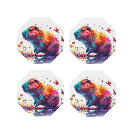 

Tideii Watercolor Butterfly Guinea Pig for Leather Coasters 4 Pieces Anti-fouling and Anti-scalding Decorative Coasters Suitable for Restaurants Kitchens Coffee Shops-Octagon