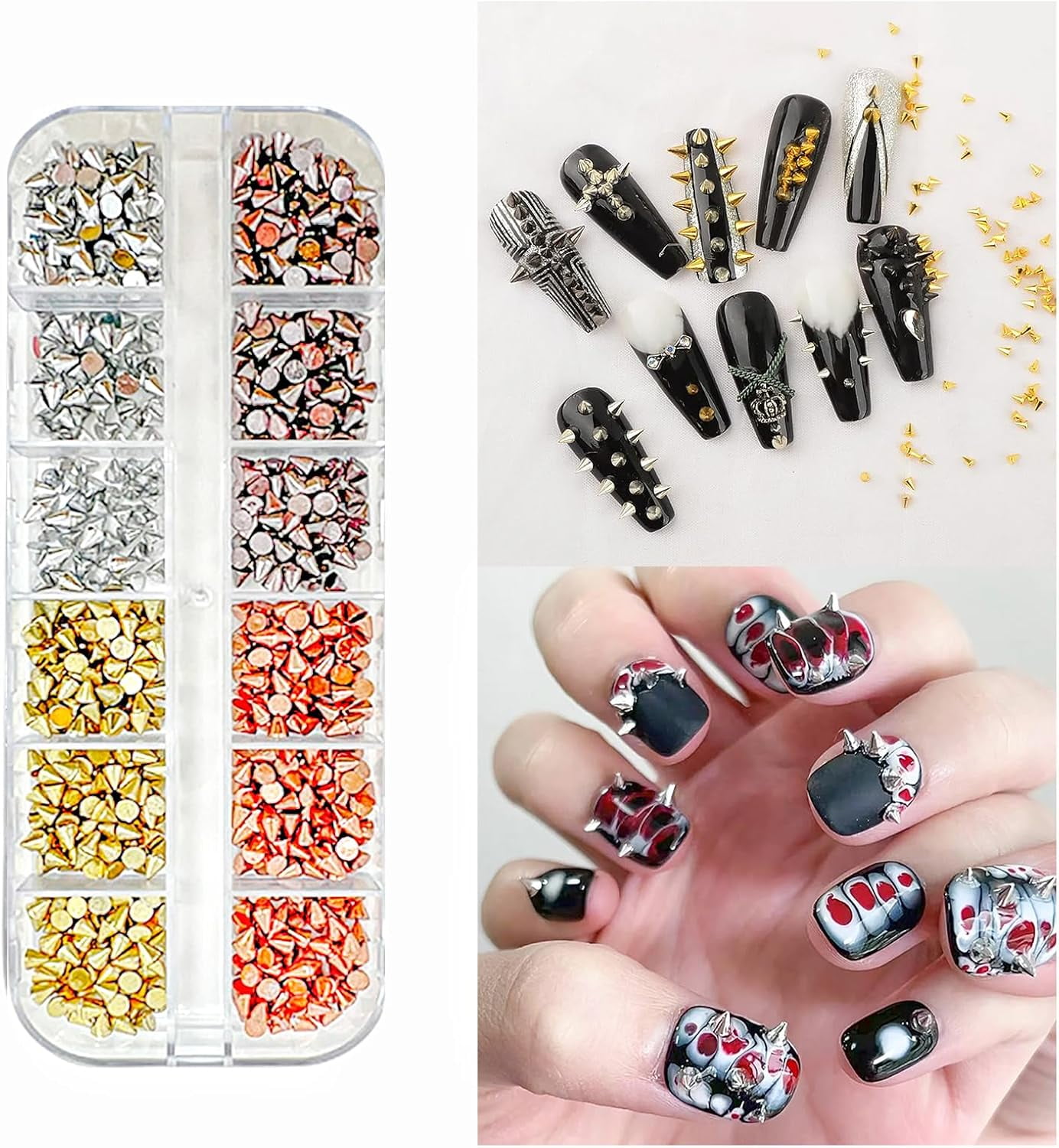 36 Grids Punk Nail Charms 3D Cone Nail Art Charms Metal Spike Nail Studs Rivet Nail Jewels Charm Nail Decorations for Nail Salon or DIY Craft Supplies