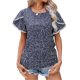thumbnail image 1 of Blusa con mangas de pétalos Manga corta Blusa holgada con estampado floral Blusa informal con mangas de pétalos para citas de mujeres, 1 of 8