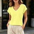 thumbnail image 2 of Rggeeun Women's Tshirts Solid Color V Neck Short Sleeve Loose Fit Soft Breathable for Summer Outdoor Wear Fashion Shirts,Yellow,M, 2 of 4
