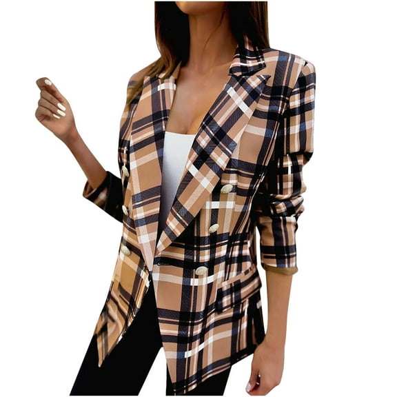 IROINNID Women's Blazer Jacket Long Sleeve Plaid Peak Lapel Outwear, Casual Business Attire Plaid Cardigan Jacket