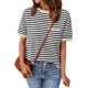 thumbnail image 1 of Camiseta LILLUSORY de verano de manga corta a rayas de algodón para mujer, 1 of 6