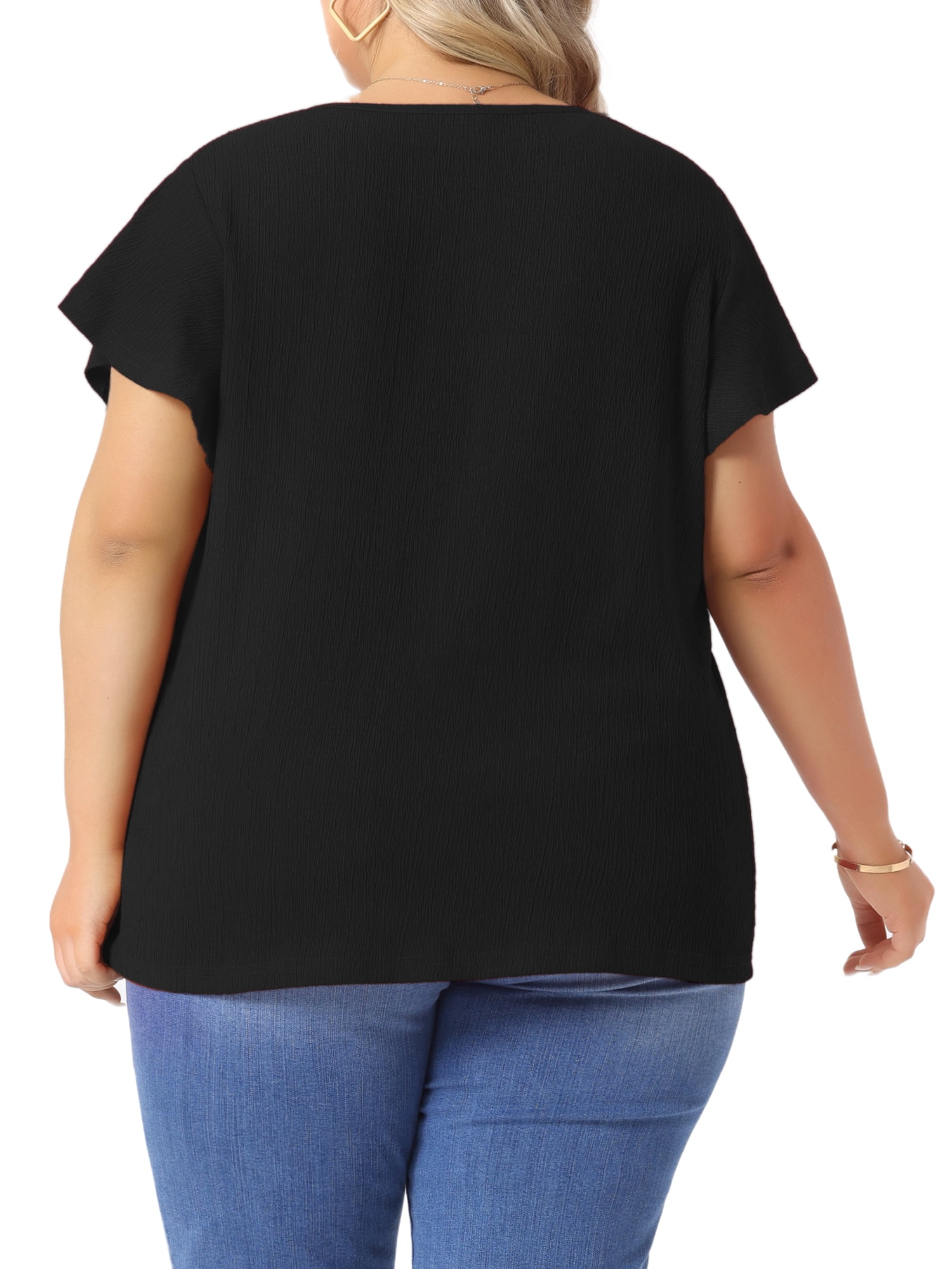 DARING DIVA Women's Plus Tops V Neck Ruffle T Shirt Blouses 3X Black