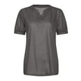 thumbnail image 3 of XFLWAM Women's Pleated Puff Sleeve Tops Summer V Neck T Shirts Loose Blouses Dressy Casual Gray XL, 3 of 4