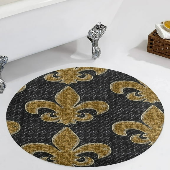 Black And Gold Fleur De Lis Round Carpet Circle Rug Outdoor Patio Area Rug Washable Large Area Rugs Hallway Room Decor Fitness Mats
