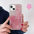 thumbnail image 2 of Compatible with iPhone 15 Glitter Case Bling Sparkle Luxury Liquid Floating Quicksand Case Women Girls Slim Soft TPU Cute Flower Protective Transparent Cover, Cherry Blossom, 2 of 6