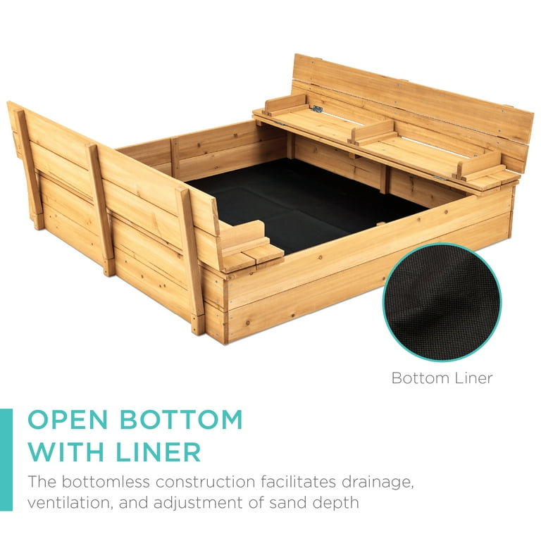 Best Choice Products 47x47-Inch Kids Wooden Outdoor Sandbox w/ 2