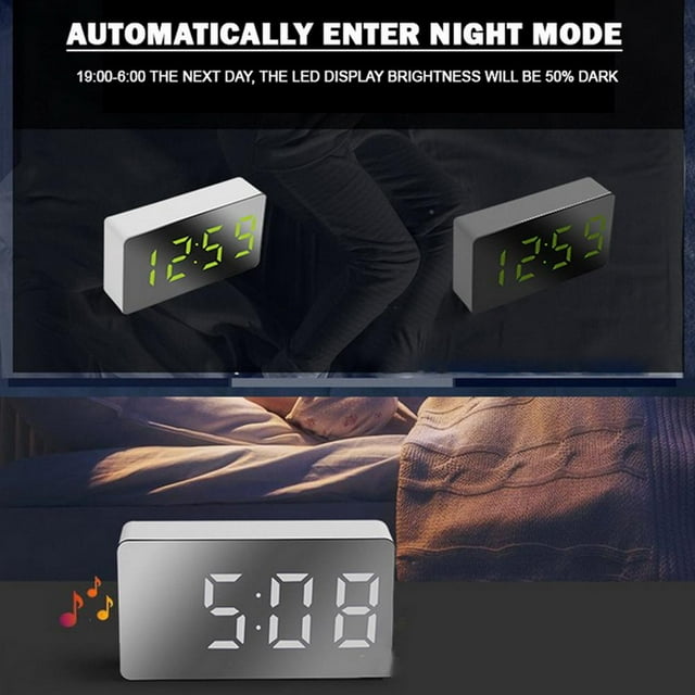 Mini reloj despertador electrónico, reloj despertador con espejo LED, reloj despertador con espejo LED, reloj despertador digital, tecnología avanzada