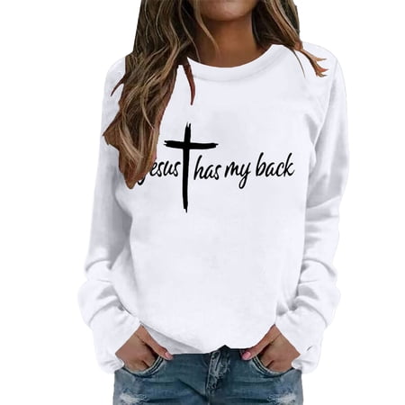 FYEGRE Christian Sweatshirt Womens Jesus God Pullover Bible Verse Crewneck Sweatshirts Religious Cross Graphic Shirts White XL