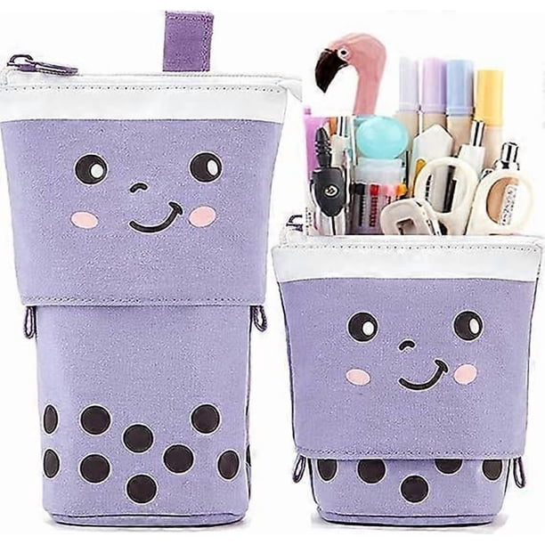 Cute Pen Retractable Holder Pop Up Pencil Case, Upright Retractable Transformer Bag Standing Organizer (Pink)