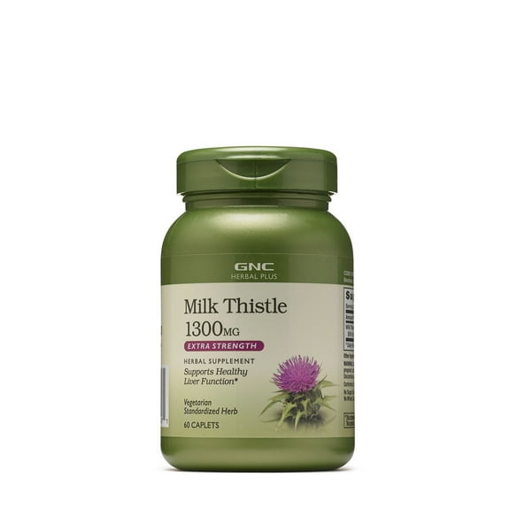 GNC Herbal Plus Milk Thistle 1300mg Supplement, Extra Strength, Vegetarian, Supports Healthy Liver Function, 60 Caplets, 60 Servings