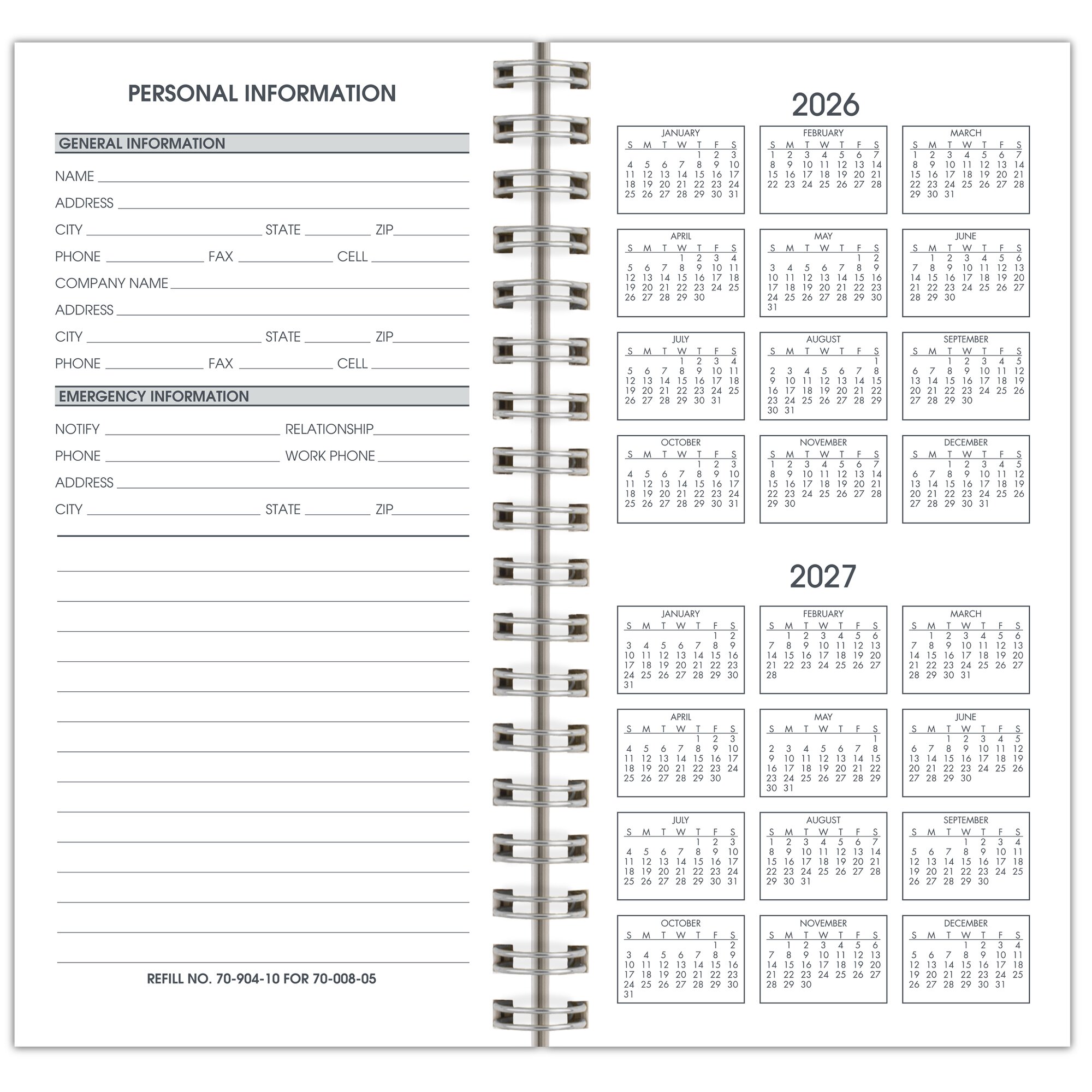 AT-A-GLANCE 2026 Weekly Appointment Book Planner Refill for 70-008 Pocket 3 14 x