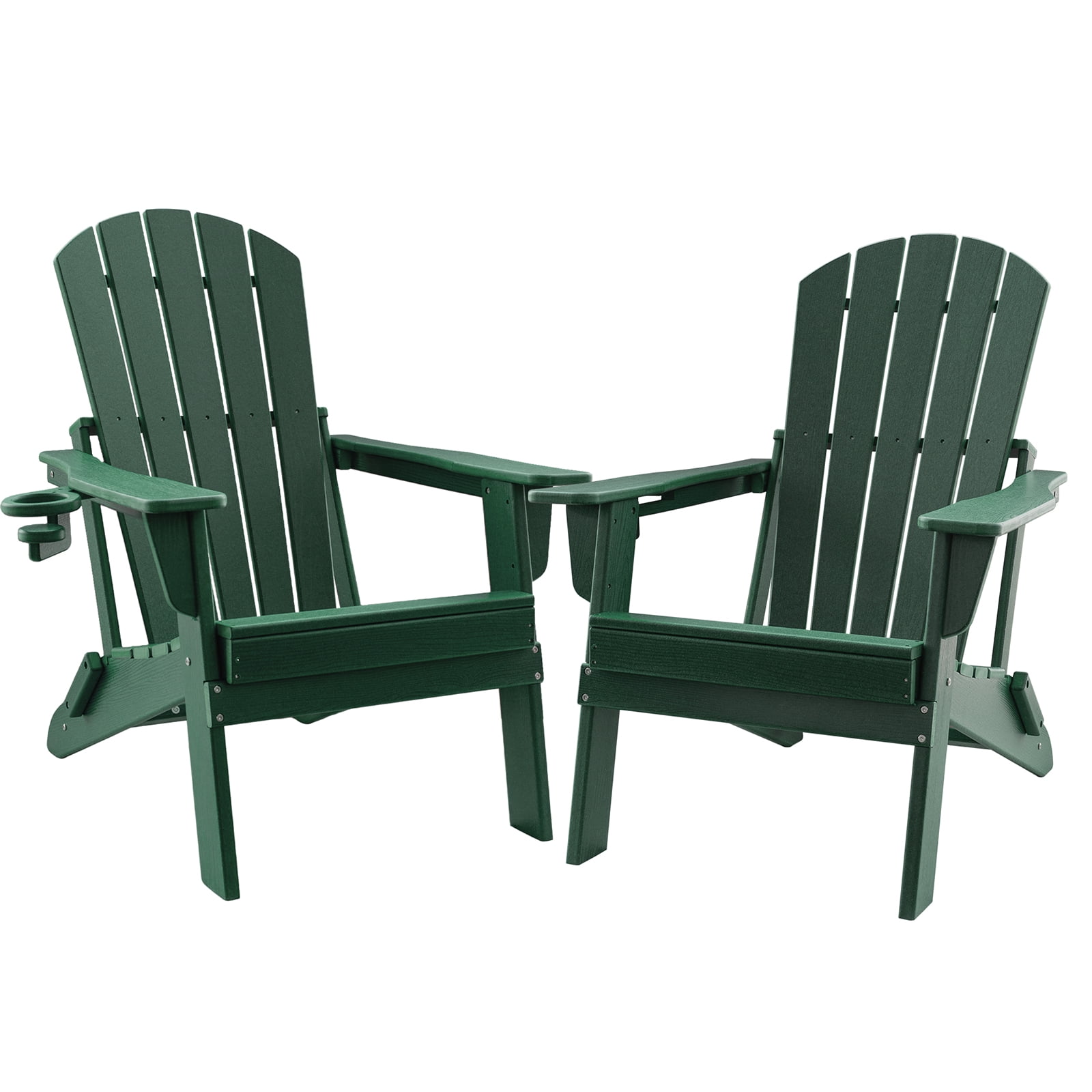HDPE Folding Adirondack Chair with Cup Holder,Weather-Resistant, Low Maintenance,Supports up to 400lbs,Green