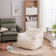 thumbnail image 7 of Soft Teddy Fabric Bean Bag Chair, Tufted Foam Floor Sofa for Adults, Cozy Lounge Seat for Gaming, Reading, Watching TV in Living Room or Bedroom (Ivory White), 7 of 7