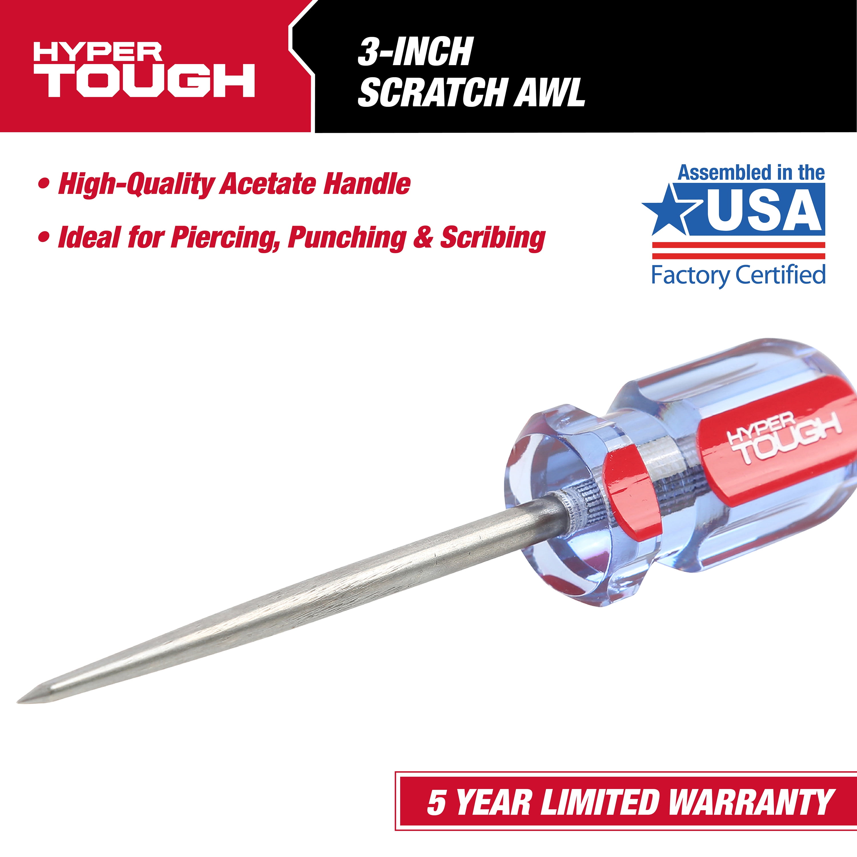 Hyper Tough Scratch Awl with 3-Inch Carbon Steel Blade & Acetate Handle