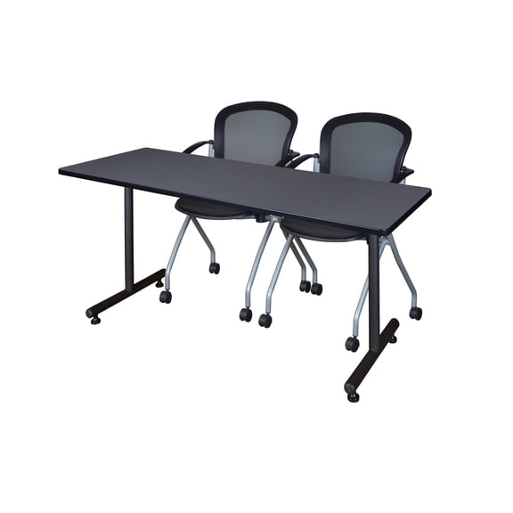 Regency Kobe 72 x 30 in. T-Base Training Seminar Table- Grey, 2 Cadence Nesting Chairs