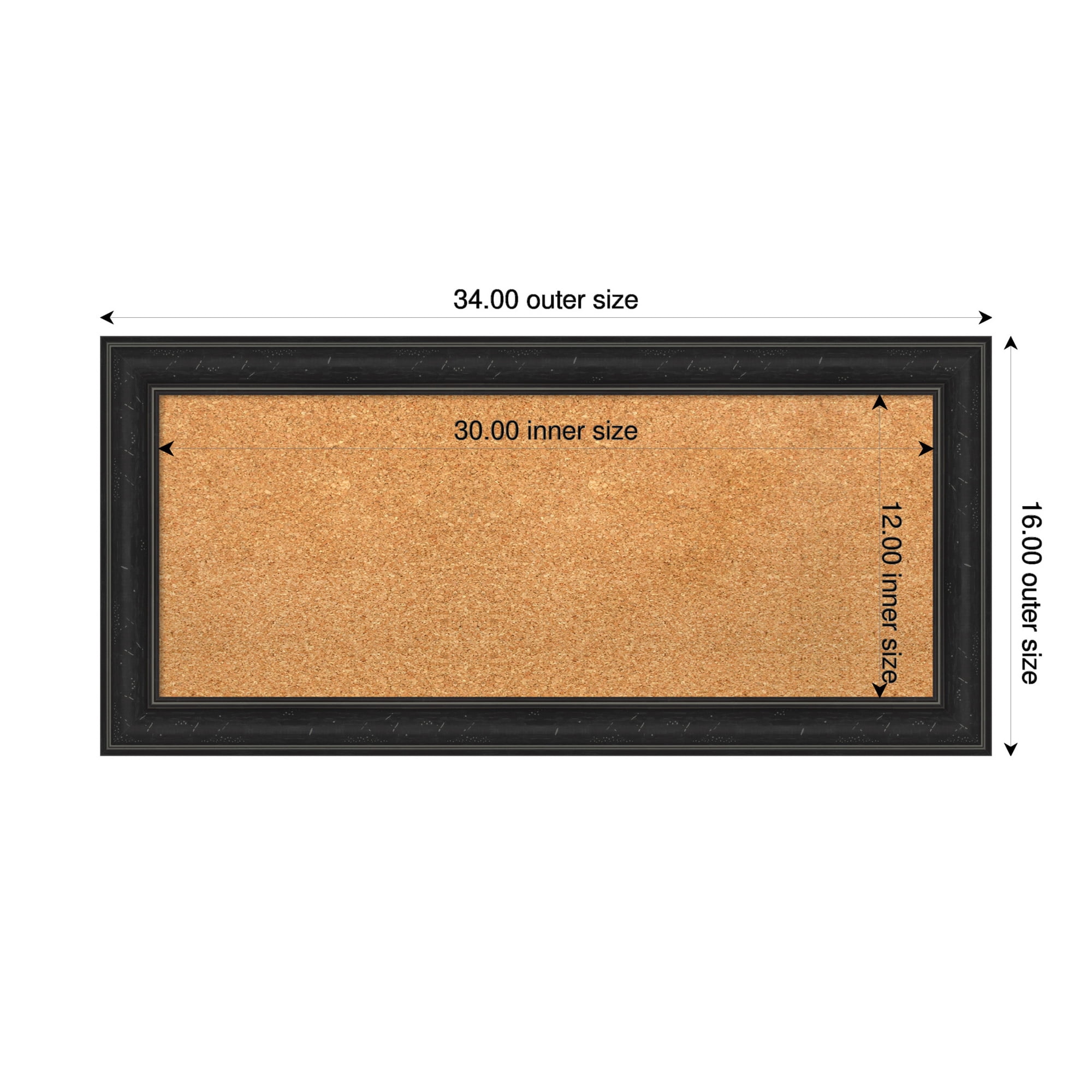 Amanti Art Natural Cork Board Framed Shipwreck Black Narrow Bulletin Board 34 in. x 16 in.
