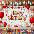thumbnail image 5 of Red White Balloon Star Decorated Happy Birthday Banner Party Supplies Backdrop Decorations Photography Props Birthday Party Celebration Event Decor, 5 of 7