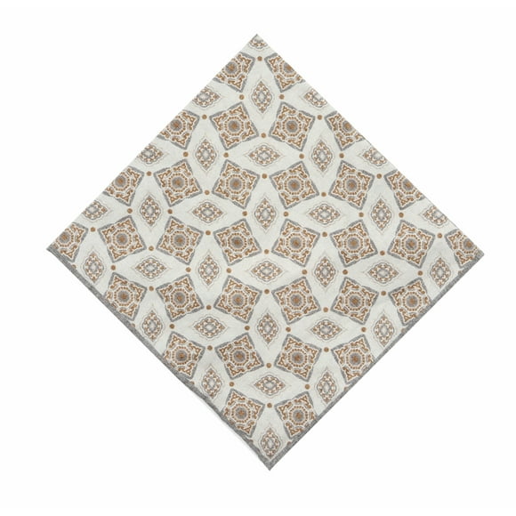Eleventy Beige / Brown Hand Stitched Ornate Diamond Pocket Square - One Size