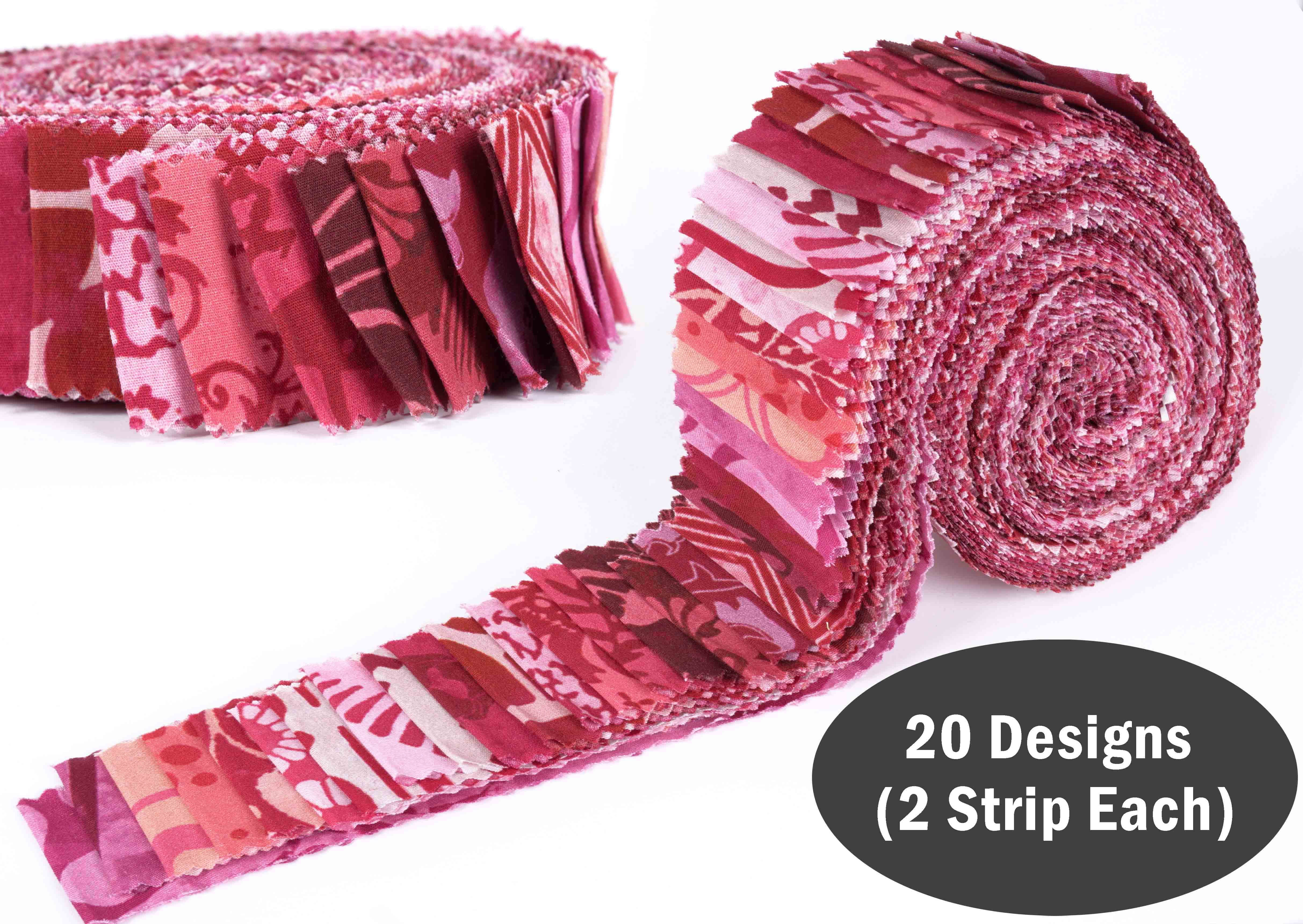 Soimoi 40Pcs Batik Print Precut Fabrics Strips Roll Up 1.5x42inches Cotton Jelly Rolls For Quilting - Pink