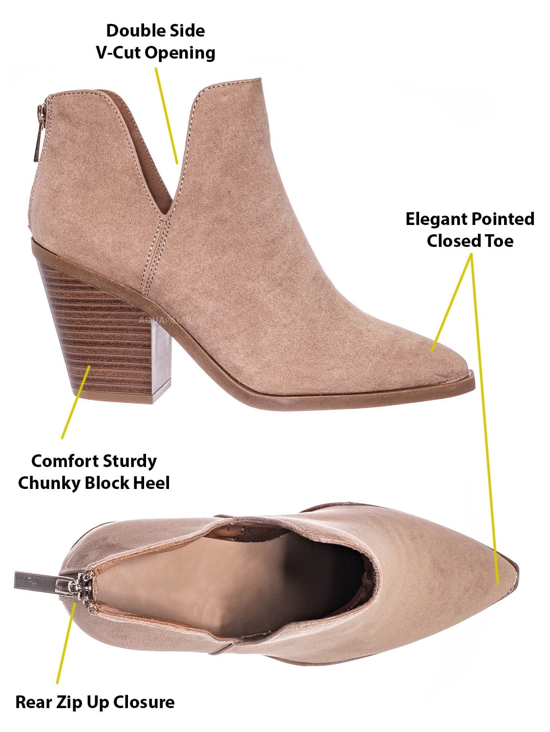 Block Heel Side Cutout Ankle Bootie 