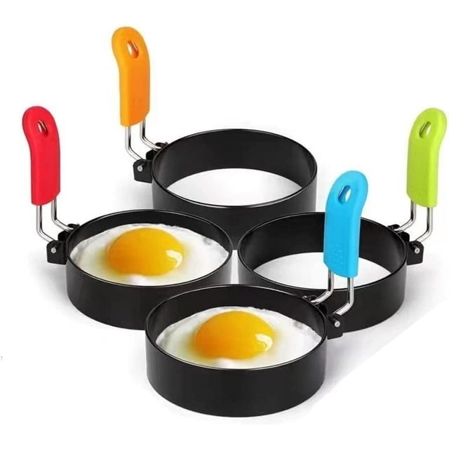 Anillos para huevos, paquete de 4 anillos de acero inoxidable para cocinar huevos, plancha antiadherente para panqueques, molde para panqueques para freír huevos y tortillas