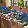 thumbnail image 3 of Navy Blue Christmas Table Cloths for 8 Foot Rectangle Tables, Snowman Xmas Tree Snowflake Winter Gifts Patio Waterproof Elastic Fitted Tablecloths, Washable Rectangular Table Cover for Camping, 3 of 8