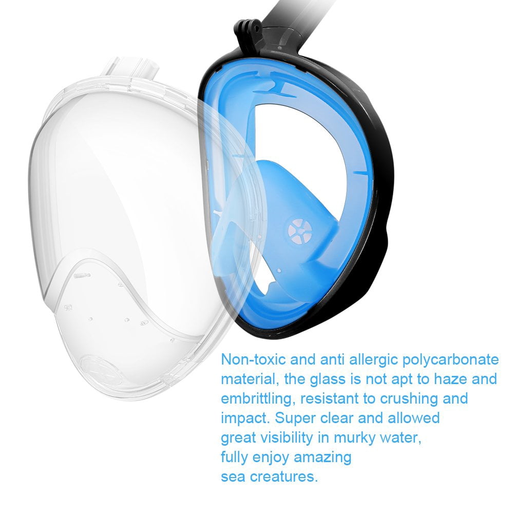 Bfull Adjustable Head Straps Anti-Fog Snorkeling Mask with Action Camera Mount Snorkels, Blue/Black