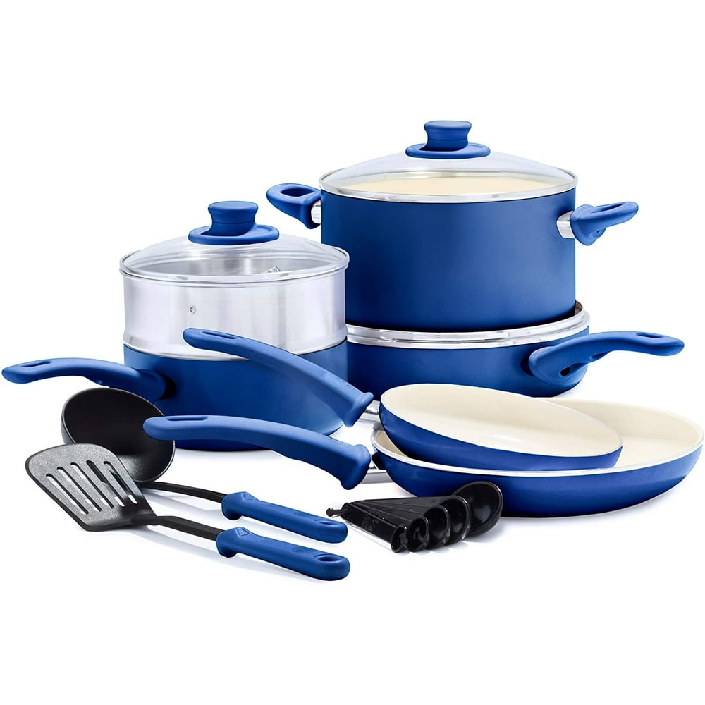 GreenLife Soft Grip Healthy Ceramic Nonstick Blue Cookware Pots and
