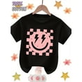 thumbnail image 1 of Kids' Cotton T-Shirt with Playful Lightning Bolt & Checkered Design - Breathable, Comfortable, Casual Round Neck Short Sleeve Top for Girls, Summer Wear, 1 of 6