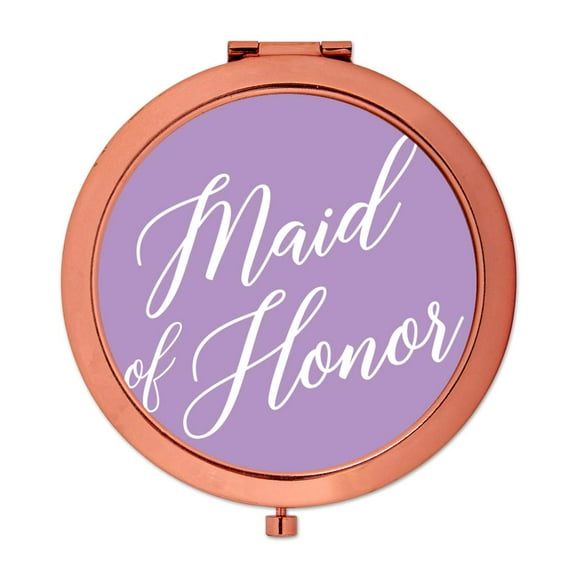 Koyal Wholesale Rose Gold Compact Mirror Maid of Honor Wedding Gift, Lavender, 1-Pack