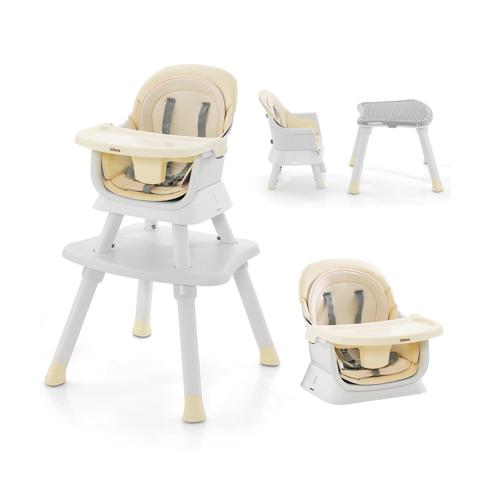 INFANS 8 in 1 Baby High Chair, Convertible Highchair for Babies and Toddlers, Infant Dining Booster Seat, Building Block Table, Kids Stool Table Chair Set with Removable Tray